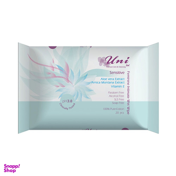 دستمال مرطوب و معطر پاک کننده بانوان یونی لد (Uni Led) مناسب پوست حساس بسته 20 برگی