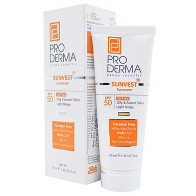 کرم ضد آفتاب پرودرما (Proderma) با SPF 50 مناسب برای پوست چرب رنگ بژ روشن حجم 50 میلی لیتر