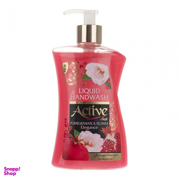 مایع دستشویی اکتیو (Active) مدل صدفی صورتی با رایحه انار و گل وزن 450 گرم
