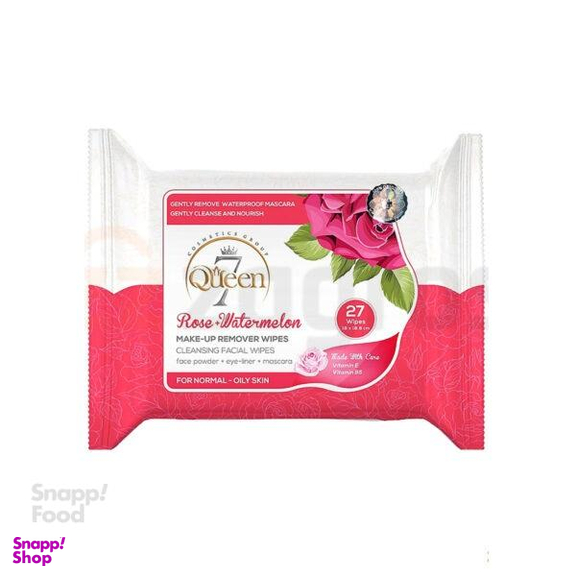 دستمال مرطوب آرایش پاک کن سون کویین (7Queen) مدل گل رز مناسب پوست های معمولی و چرب بسته 27 عددی