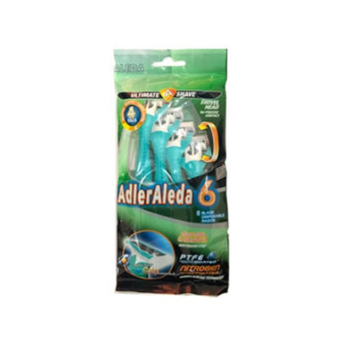 تیغ آدلر آلدا (Adler Aleda) مدل 6 لبه پفکی صابوندار رنگ سبز بسته 4 عددی