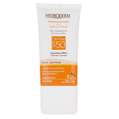 کرم ضد آفتاب هیدرودرم (Hydroderm) مناسب پوست چرب رنگ بژ روشن با SPF 50 حجم 40 میلی لیتر