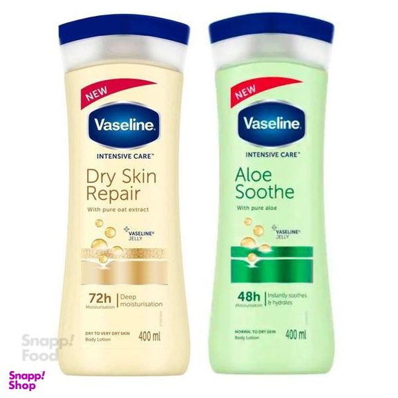 لوسیون بدن مدل DRY INTENSIVE CARE حجم 400 میلی لیتر و لوسیون بدن وازلین (Vaseline) مدل Aloe Sooth حجم 400 میلی لیتر