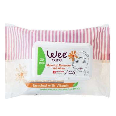 دستمال مرطوب پاک کننده آرایشی وی کر (Wee Care) مدل Enriched With Vitamin بسته ی 20 عددی