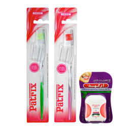 مسواک پاتریکس مدل 431 با برس متوسط بسته 2 عددی + نخ دندان ارکید مدل نعنا
