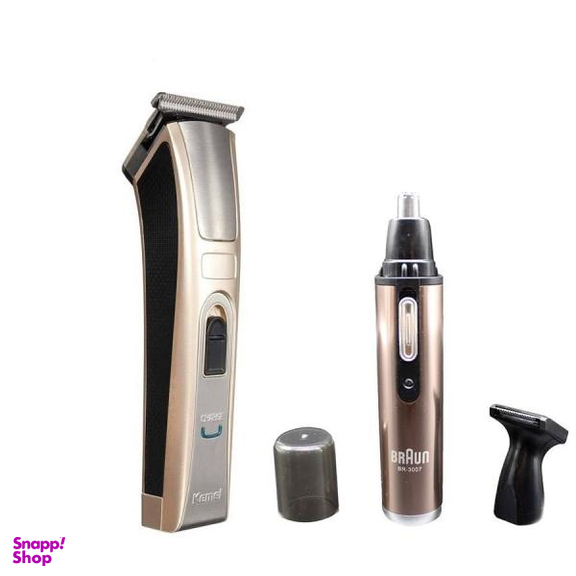 ماشین اصلاح موی صورت کیمی مدل KM-5017 به همراه موزن گوش و بینی و ابرو براون مدل BR-3007
