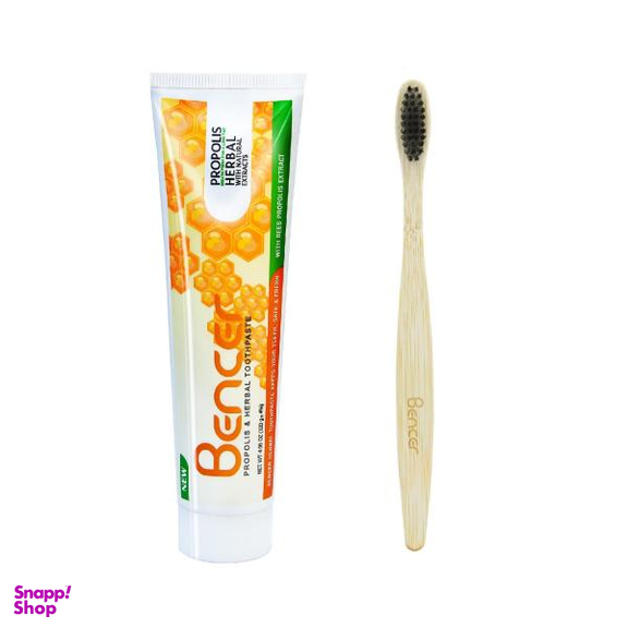 مسواک بنسر (Bencer) مدل Bamboo با برس متوسط به همراه خمیر دندان بنسر مدل Herbal وزن 120 گرم