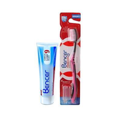 مسواک بنسر (Bencer) مدل Premier Clean با برس متوسط به همراه خمیر دندان بنسر مدل Complete وزن 100 گرم