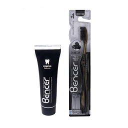 مسواک بنسر (Bencer) مدل Golden Charcoal با برس متوسط به همراه خمیر دندان بنسر مدل Charcoal وزن 120 گرم