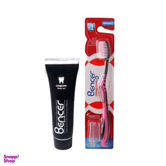 مسواک بنسر (Bencer) مدل Premier Clean با برس متوسط به همراه خمیر دندان بنسر مدل زغالی وزن 120 گرم
