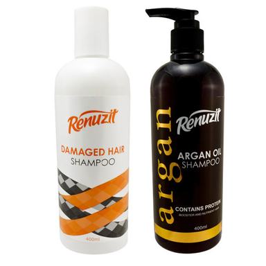 شامپو مو رینوزیت (Renuzit) مدل Argan Oil حجم 400 میلی لیتر به همراه شامپو مو مدل Damaged Hair حجم 400 میلی لیتر