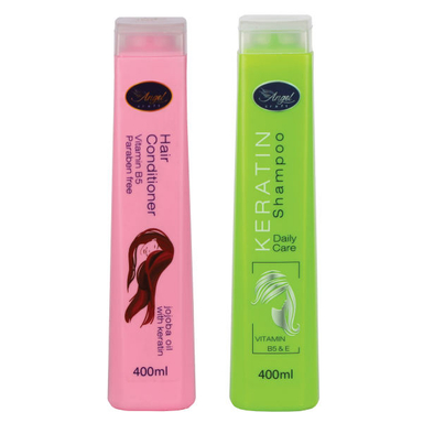 شامپو مو انجل کرفت (Angel Craft) مدل Keratin حجم 400 میلی لیتر + نرم کننده مو مدل Keratin & Jojoba Oil حجم 400 میلی لیتر