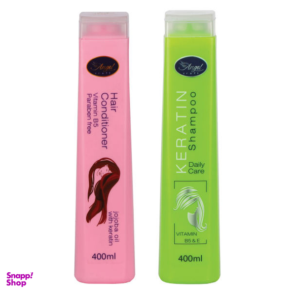 شامپو مو انجل کرفت (Angel Craft) مدل Keratin حجم 400 میلی لیتر + نرم کننده مو مدل Keratin & Jojoba Oil حجم 400 میلی لیتر