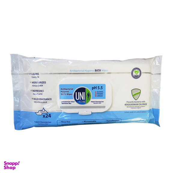 دستمال مرطوب یونی مد (Uni Med) مدل آنتی باکتریال بسته 24 عددی