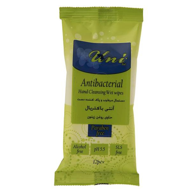 دستمال مرطوب دست یونی لد (Uni Led) مدل Antibacterial بسته 12 عددی