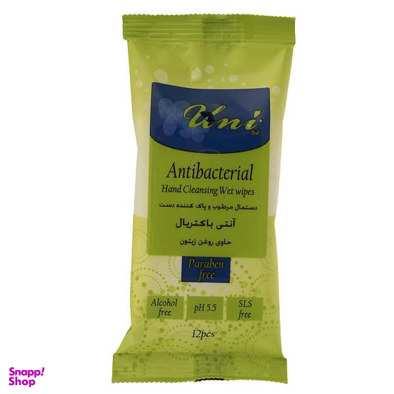 دستمال مرطوب دست یونی لد (Uni Led) مدل Antibacterial بسته 12 عددی