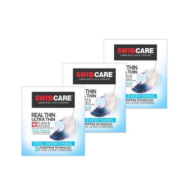 کاندوم سوییس کر (Swiss Care) مدل REAL THIN مجموعه 3 عددی