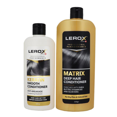 نرم کننده مو لروکس (Lerox) مدل ماتریکس حجم 550 میلی لیتر به همراه نرم کننده مو لروکس مدل کراتین حجم 300 میلی لیتر