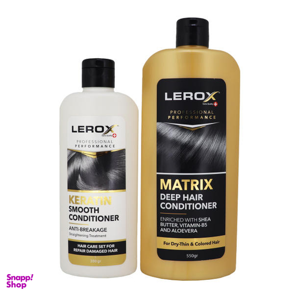 نرم کننده مو لروکس (Lerox) مدل ماتریکس حجم 550 میلی لیتر به همراه نرم کننده مو لروکس مدل کراتین حجم 300 میلی لیتر
