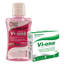 دهان شویه وی وان (Vi One) مدل هالیتا حجم 330 میلی لیتر به همراه پودر سفید کننده مدل Mint