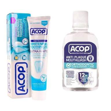 خمیر دندان آکوپ (Acop) مدل Whitening حجم 90 میلی لیتر به همراه دهان شویه آکوپ (Acop) مدل Anti Plaque حجم 300 میلی لیتر