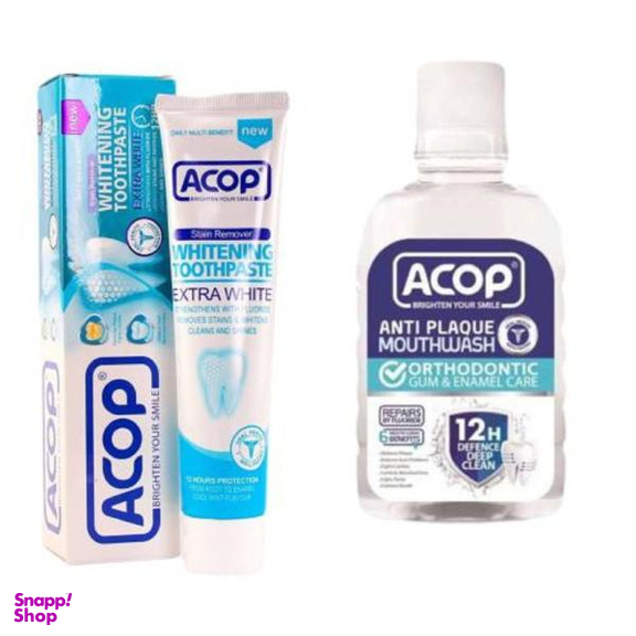 خمیر دندان آکوپ (Acop) مدل Whitening حجم 90 میلی لیتر به همراه دهان شویه آکوپ (Acop) مدل Anti Plaque حجم 300 میلی لیتر