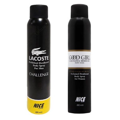 اسپری خوشبو کننده بدن مردانه نایس پاپت مدل Lacoste Challenge حجم 200 میلی لیتر + اسپری خوشبو کننده زنانه مدل Good Girl