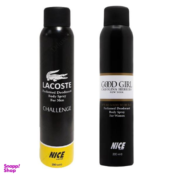 اسپری خوشبو کننده بدن مردانه نایس پاپت مدل Lacoste Challenge حجم 200 میلی لیتر + اسپری خوشبو کننده زنانه مدل Good Girl