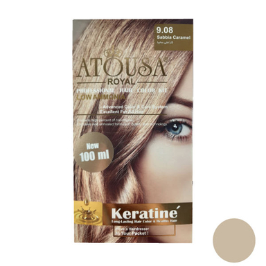 کیت رنگ مو آتوسا رویال (Atousa Royal) شماره 9.08 حجم 100 میلیلیتر رنگ کاراملی سابیا