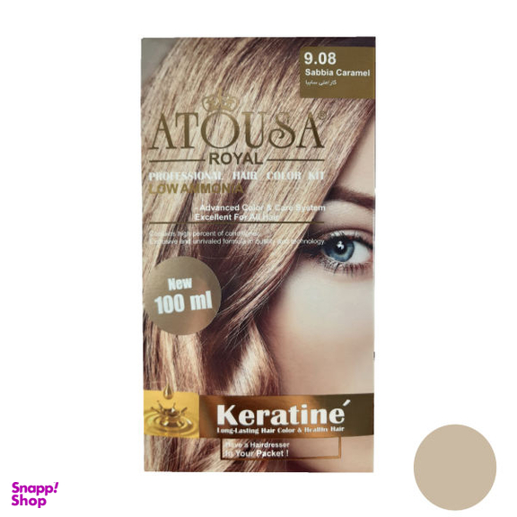 کیت رنگ مو آتوسا رویال (Atousa Royal) شماره 9.08 حجم 100 میلی‌لیتر رنگ کاراملی سابیا