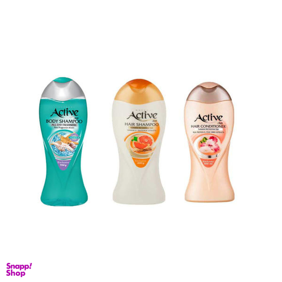 شامپو مو اکتیو (Active) مدل پرتقال حجم 400 میلی لیتر بسته 2 عددی + شامپو بدن اکتیو (Active) مدل 01 حجم 400 میلی لیتر