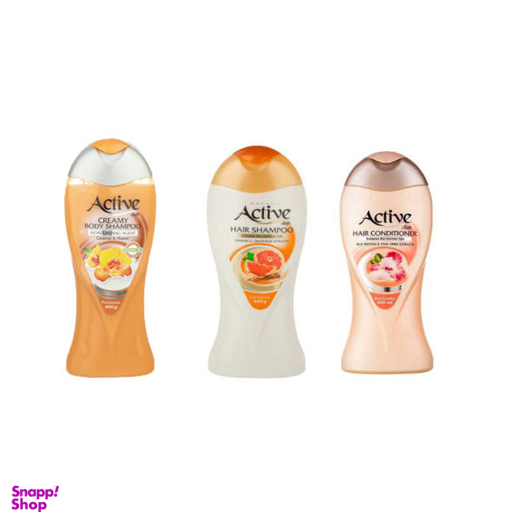 شامپو مو اکتیو (Active) مدل پرتقال حجم 400 میلی لیتر بسته 2 عددی + شامپو بدن اکتیو (Active) مدل 03 حجم 400 میلی لیتر