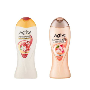شامپو مو اکتیو (Active) مدل انار حجم 400 میلی لیتر به همراه نرم کننده مو اکتیو (Active) مدل 01 حجم 400 میلی لیتر