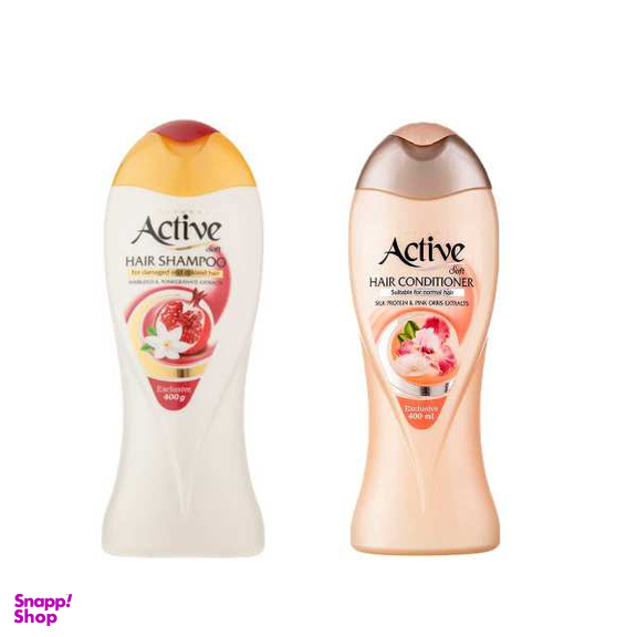شامپو مو اکتیو (Active) مدل انار حجم 400 میلی لیتر به همراه نرم کننده مو اکتیو (Active) مدل 01 حجم 400 میلی لیتر