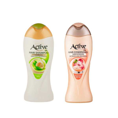 شامپو مو اکتیو (Active) مدل انجیر حجم 400 میلی لیتر به همراه نرم کننده مو اکیتو (Active) مدل 01 حجم 400 میلی لیتر