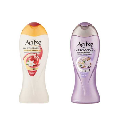 شامپو مو اکتیو (Active) مدل انار حجم 400 میلی لیتر به همراه نرم کننده مو اکتیو (Active) مدل 01 حجم 400 میلی لیتر