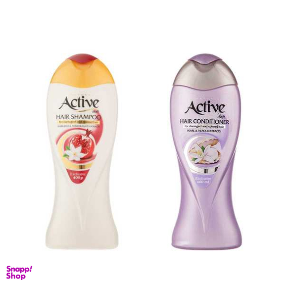 شامپو مو اکتیو (Active) مدل انار حجم 400 میلی لیتر به همراه نرم کننده مو اکتیو (Active) مدل 01 حجم 400 میلی لیتر