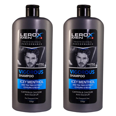 شامپو مو مردانه لروکس (Lerox) مدل Icey Menthol حجم 550 میلی لیتر بسته 2 عددی