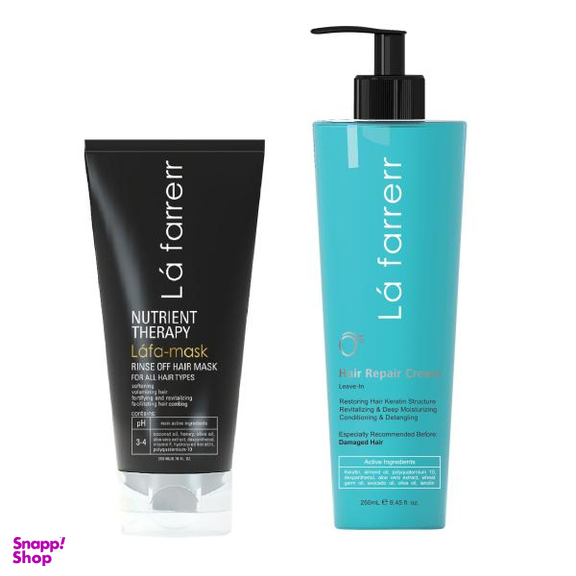 ماسک مو مغذی و تقویت کننده لافارر مدل نارگیل حجم 200 میلی لیتر + کرم ترمیم کننده مو مدل مغذی حجم 250 میلی لیتر