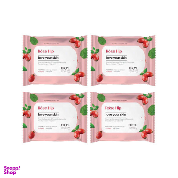 دستمال مرطوب بیول (Biol) مدل Rose Hip مجموعه 4 عددی