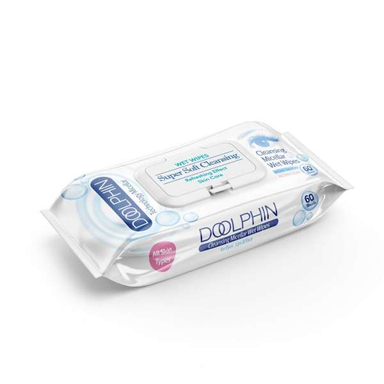دستمال مرطوب پاک کننده آرایش دلفین (Dolphin) مدل 001 بسته 60 عددی