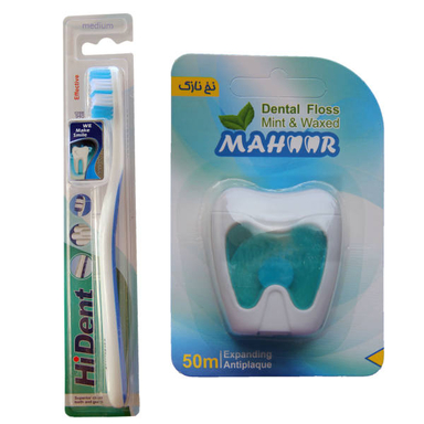 نخ دندان ماهور (Mahoor) مدل نعناع به همراه مسواک هایدنت (Hi Dent) مدل 940 با برس متوسط