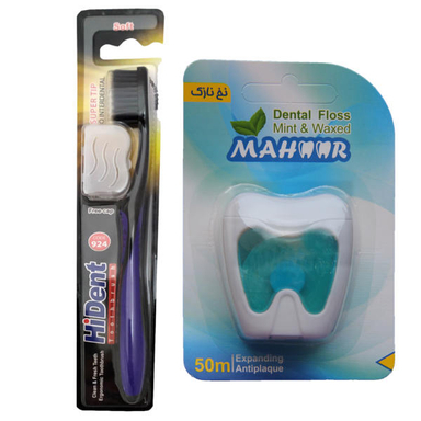 نخ دندان ماهور (Mahoor) مدل نعناع به همراه مسواک هایدنت (Hi Dent) مدل 924 با برس نرم