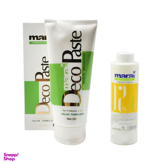 کرم دکلره مارال (Maral) مدل deco paste حجم 250 میلیلیتر به همراه اکسیدان مارال مدل 40vol دوازده درصدی حجم 150 میلیلیتر