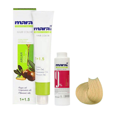 کیت رنگ مو مارال (Maral) شماره 9.15 حجم 100 میلی‌لیتر رنگ شنی صحرایی + اکسیدان مدل 30vol نه درصدی حجم 150 میلی‌لیتر