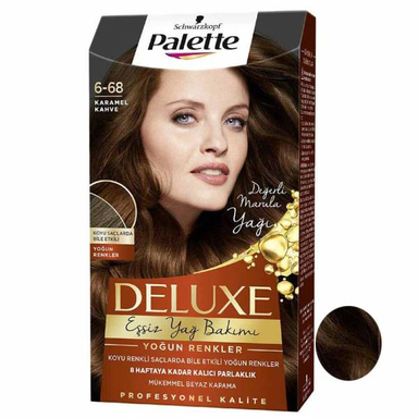 کیت رنگ مو پلت (Palette) سری DELUXE شماره 68-6 حجم 50 میلی‌لیتر رنگ قهوه ای کاراملی
