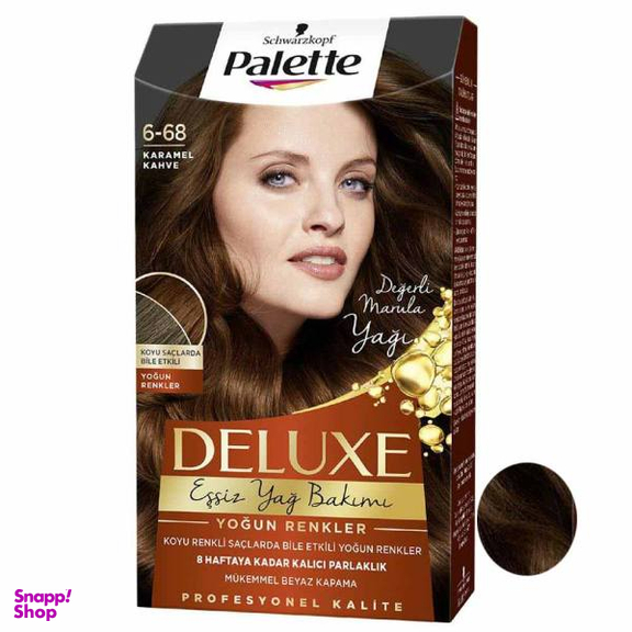 کیت رنگ مو پلت (Palette) سری DELUXE شماره 68-6 حجم 50 میلی‌لیتر رنگ قهوه ای کاراملی