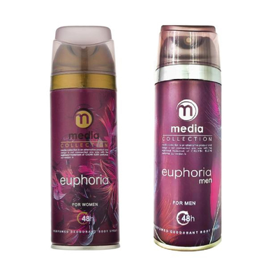 اسپری خوشبو کننده بدن زنانه مدیا(Media)مدل Euphoriaحجم 200 میلی لیتر+اسپری بدن مردانه مدلeuphoria Men Intense