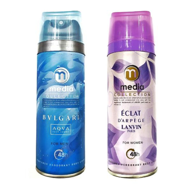 اسپری خوشبو کننده بدن مردانه مدیا مدل Bvlgari Aqva حجم 200 میلی لیتر + اسپری خوشبو کننده بدن زنانه مدل Eclat