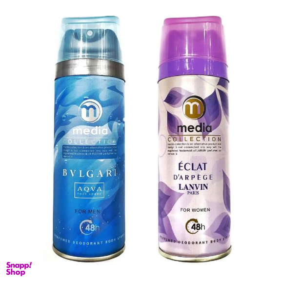 اسپری خوشبو کننده بدن مردانه مدیا مدل Bvlgari Aqva حجم 200 میلی لیتر + اسپری خوشبو کننده بدن زنانه مدل Eclat
